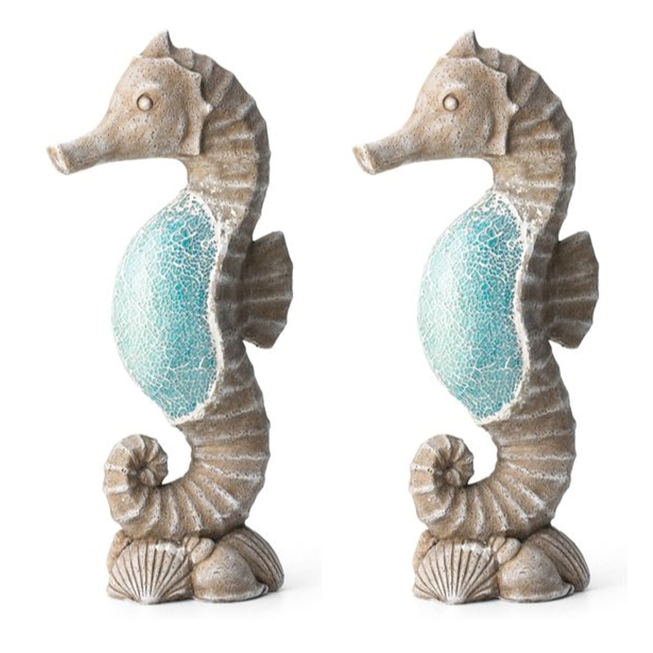 Set of 2 21 "H MGO Marine Faux Granite and Mosaic Sea Horse Statue